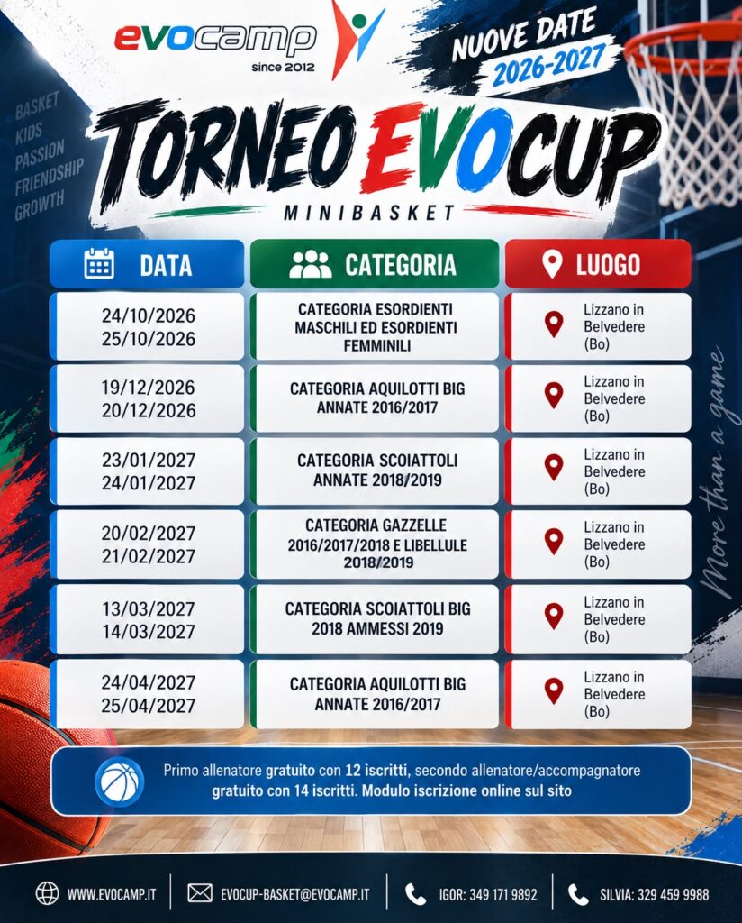 EvoCup 2026/27 Tornei dal Mini basket al Basket Giovanile